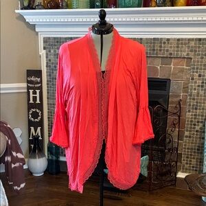 Torrid Bright Coral Lace-Trim Cardigan